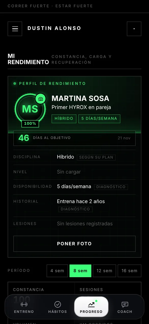 Pantalla de la app: Tu rendimiento