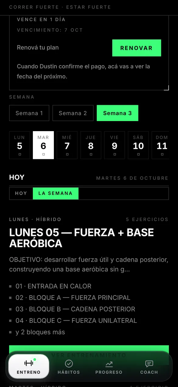 Pantalla de la app: Tu semana